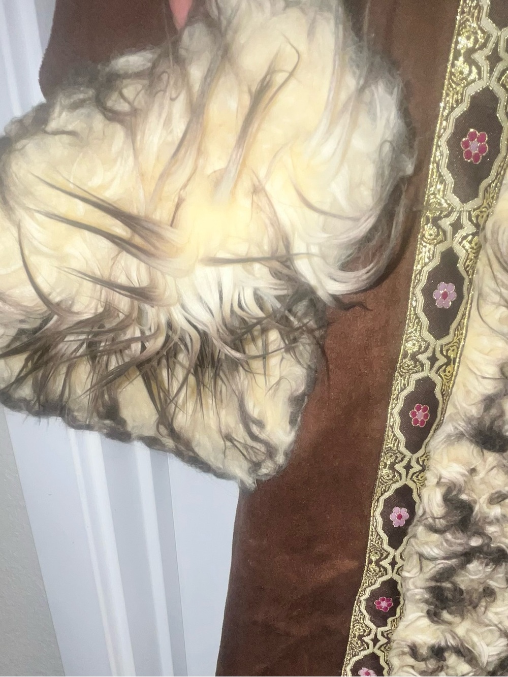 Afghan coat vintage 70s bohemian -style brown suede and shearling - Picture 6 of 10